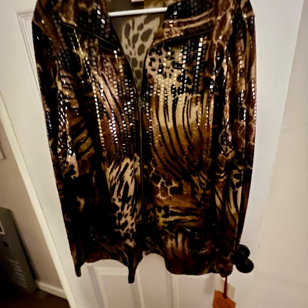 Ruby Rd. Animal Print Jacket with Sequins - Brown… - image 2